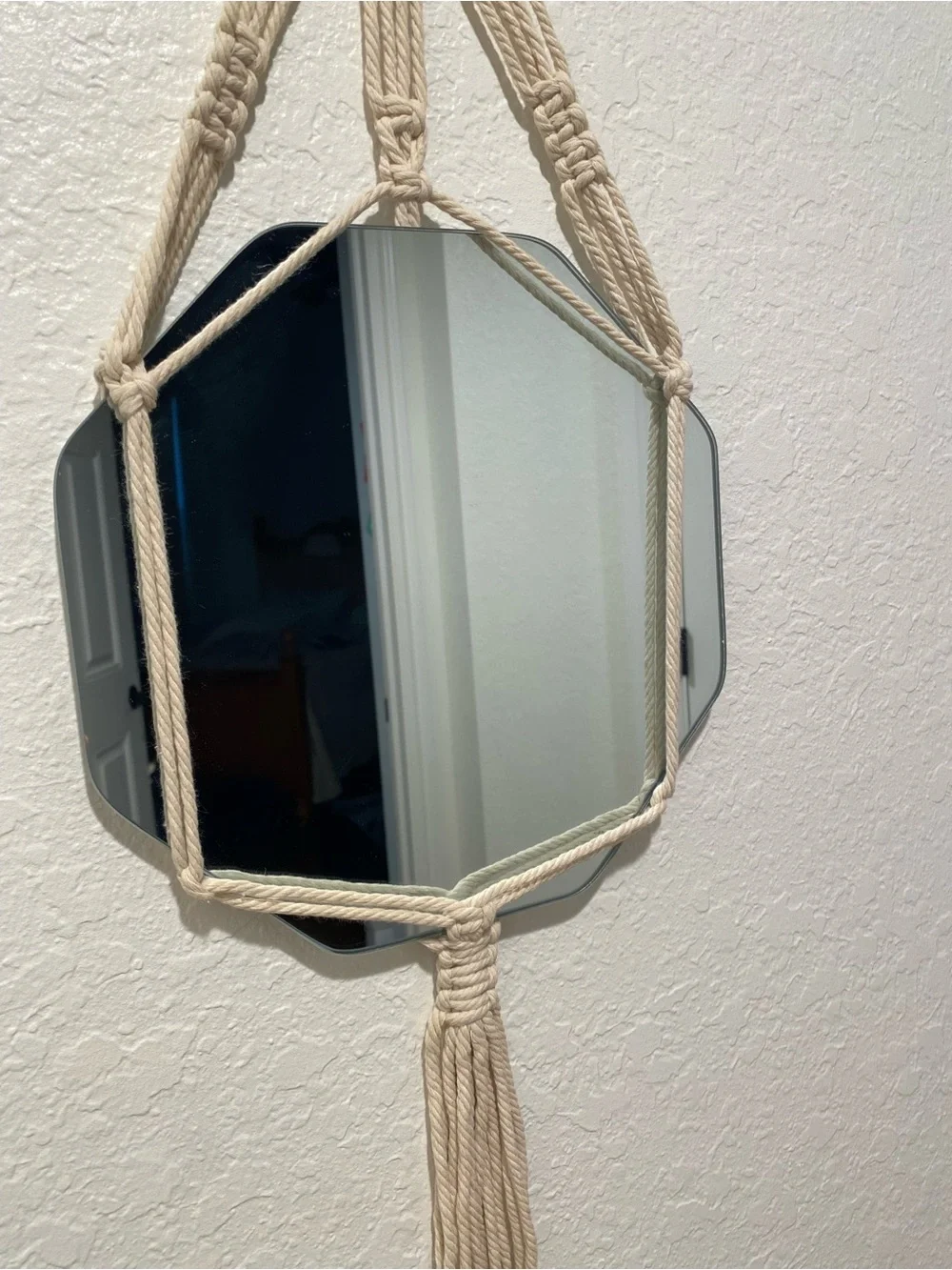 Macramé Hanging Mirror Wall Decor in Cream